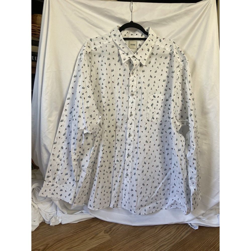 ROWM Men's Button-Down Long Sleeve Holiday White w Ski Pattern Size 3XB